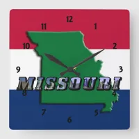 Missouri Map, Picture Text and State Flag Square Wall Clock