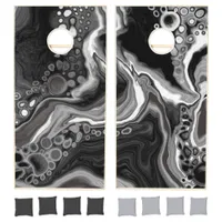 Black and White Marble Fluid Art   Cornhole Set