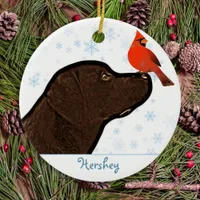 Chocolate Labrador Christmas Ceramic Ornament
