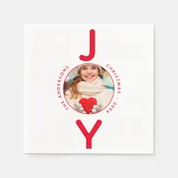 Joy Christmas photo white red simple modern Napkins