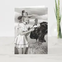 Vintage Sexy Pinup Pilgrim Turkey Thanksgiving Holiday Card