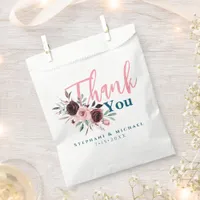 Burgundy Navy Blush Pink Floral Wedding Thank You Favor Bag