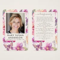 Floral Photo Funeral Memorial Prayer Card