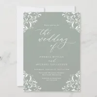 Elegant Vintage Sage Green Wedding Invitation