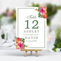 Floral Tropical Hibiscus Palm Leaves Table Number