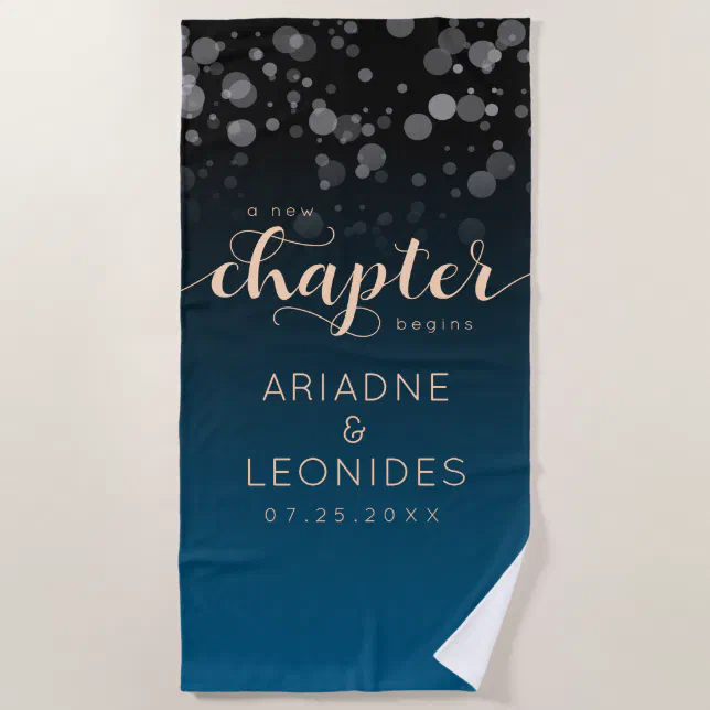 Elegant Peach Oceanic Blue Wedding A New Chapter Beach Towel