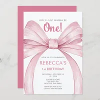 Pink Bow Coquette First Birthday Invitation