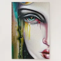 Slightly Creepy but Beautiful Woman with Tears Jigsaw Puzzle