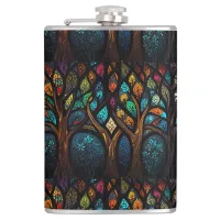 Colorful Mosaic Stained Glass Tree effect design Flask