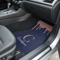 Navy Blue Pink Drips Monogram Car Floor Mat