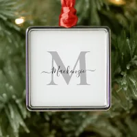 Personalize Monogram Initial Name Premium Square Metal Ornament