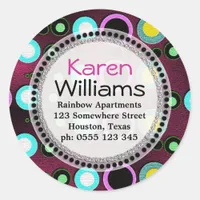 Funky Colours Polka Dots Return Address Round Classic Round Sticker