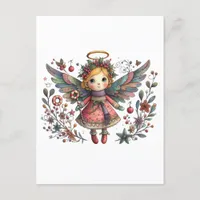  Whimsical Christmas Angel with Multi-color Wings Postcard