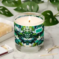 Green and White Floral Initial Monogram | Scented Candle