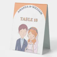 Simple Cartoon-Iike  Spouses  Wedding Table Number Table Tent Sign