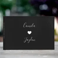 Minimalist Script Black and White Heart Wedding Guest Book