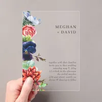 Rustic Watercolor Blooms Floral Wedding Acrylic Invitations