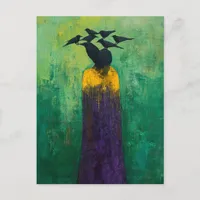 Abstract Person Black Birds on Head Postcard