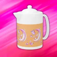 Pretty Pink- Moon, Butterfly, Floral - Monogram | Teapot