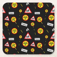 School Crossing Patrol Lollipop Road Signs Square Paper Coaster