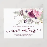 Pretty Watercolor Floral New Address Moving Announcement Postcard