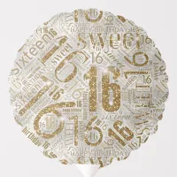 Sweet Sixteen Sparkle Word Cloud Gold ID265 Balloon