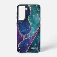 Blue Purple Aqua Gold Veins Agate Monogram Samsung Galaxy S21 Case