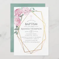 Blush Pink & Mint Geometric Baptism or Christening Invitation
