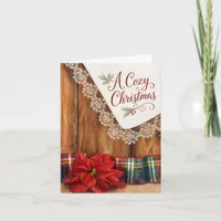 A Cozy Christmas Rustic Red Poinsettia Flower Holiday Card