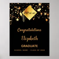 Graduation party black gold stars graduate poster