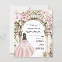 Rose gold pink florals arch Quinceanera invitation