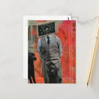 Funny Vintage Alarm Clock Head man Collage Postcard