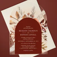 Terracotta Floral Arch Pampas Grass Wedding Acrylic Invitations