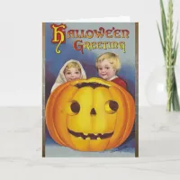 Halloween Greetings! Cute Kids with Pumpkin Card