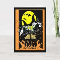 Vintage Halloween Witches Cauldron Card