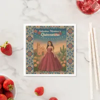 Custom Vintage Quinceañera Red Dress Talavera Art Napkins