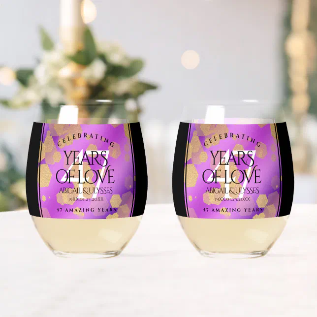 Elegant 47th Amethyst Wedding Anniversary Whiskey Glass