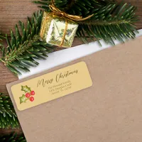 Holly Kitschy Holiday Red Green Gold Simple Cute Label