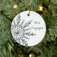 Faux Silver and White Winter Snowflake Engagement Ceramic Ornament