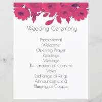 Bold Hot Pink Botanical Wedding Program