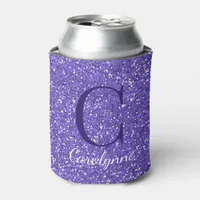 Ultraviolet Purple Sparkle Glitter Monogram Can Cooler