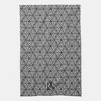 Black+White Triangle Pattern: Monogram Kitchen Towel