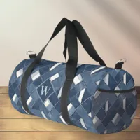 Denim Blue and White Monogram Initial Duffle Bag