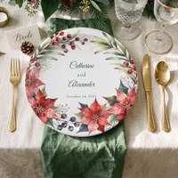 Elegant Watercolor Red Poinsettia Winter Wedding Paper Plates
