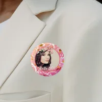 30th birthday custom photo pink botanical pattern button