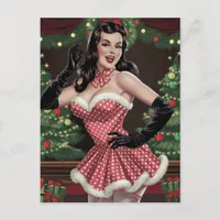 Sexy Retro Pinup Lady Christmas Postcard