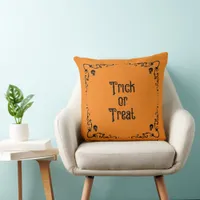 Halloween Pumpkin Orange and Black Trick or Treat Throw Pillow