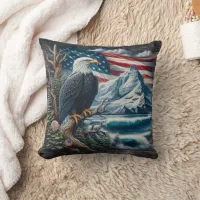 Majestic Eagle Overlooking Mountain and Ocean Throw Pillow