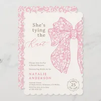 She's tying the Knot Pink Lace Bow  Bridal Shower Invitation