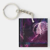 Cute Girly Art Purple Galaxy Monogram Keychain